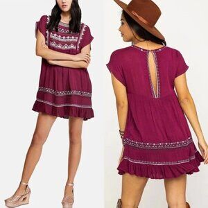 NWT Free People Sunrise Wanderer Boho Embroidered Mini Dress Size XS